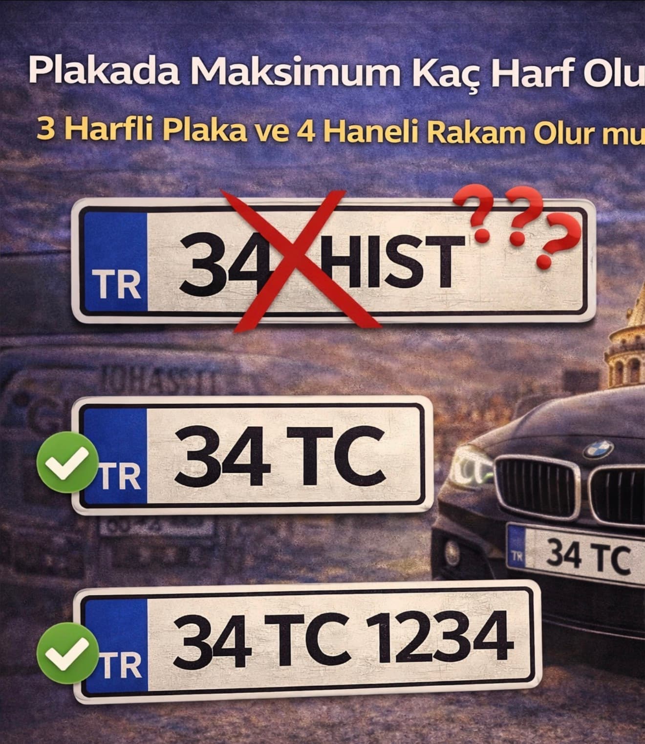 Plakada Maksimum Kaç Harf Olur? 3 Harfli Plaka ve 4 Haneli Rakam Olur mu?